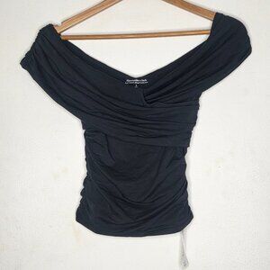 NEW Abercrombie & fitch Off-The-Shoulder Ruched Wrap Top Shirt Blouse Black S